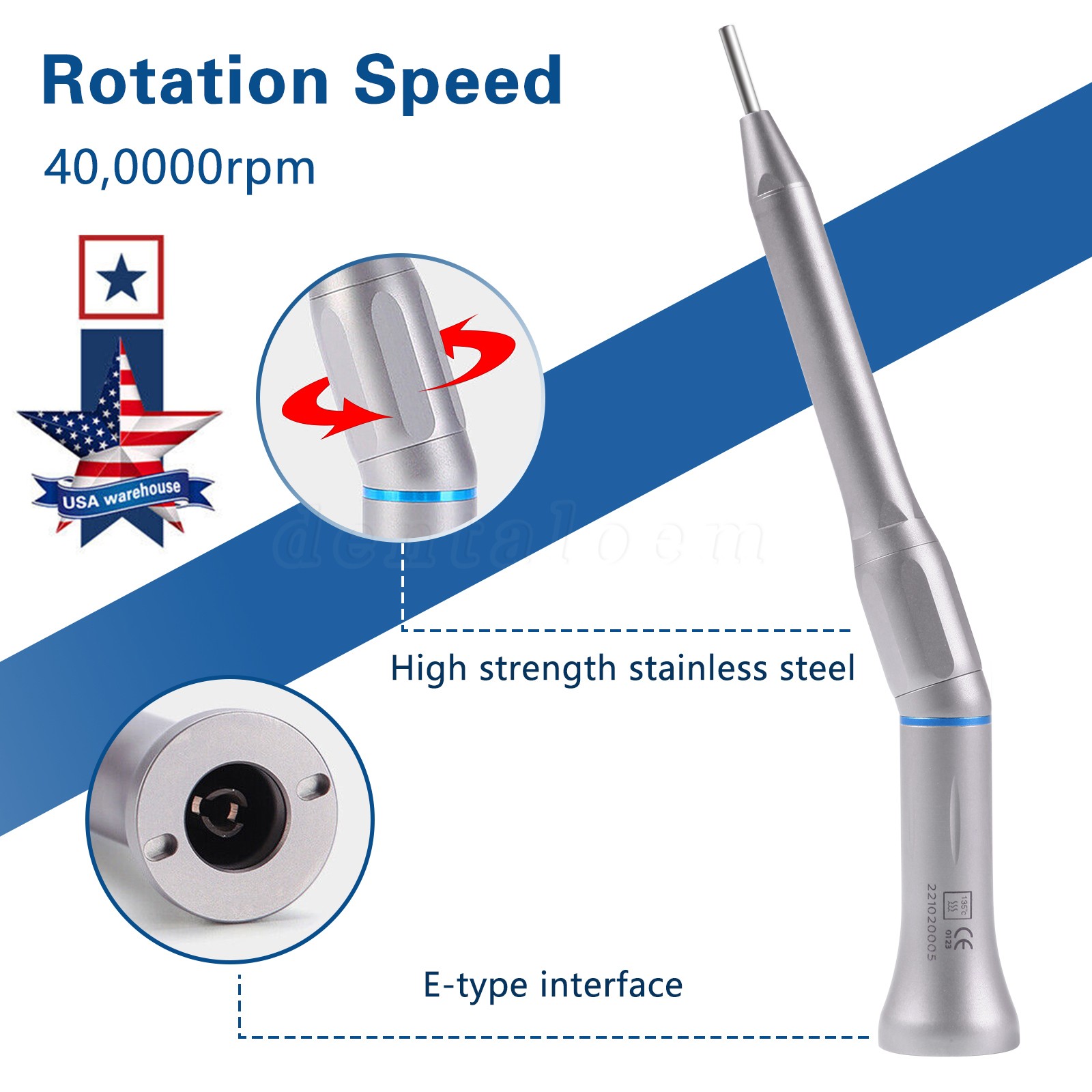 Surgical Dental 20 Degree Straight Head 1:1 Direct Drive Operation Handpiece