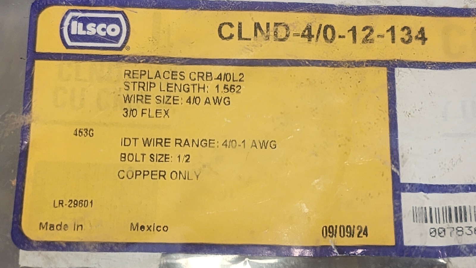 Ilsco CLND-4/0-12-134 Crimp Compression Lug Size 4/0 – 1 AWG Purple (Qty 6)