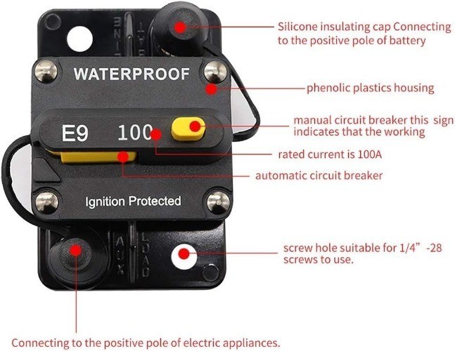 100Amp Circuit Breaker 30-300A with Manual Reset Trolling Motor Aut Size: 100A
