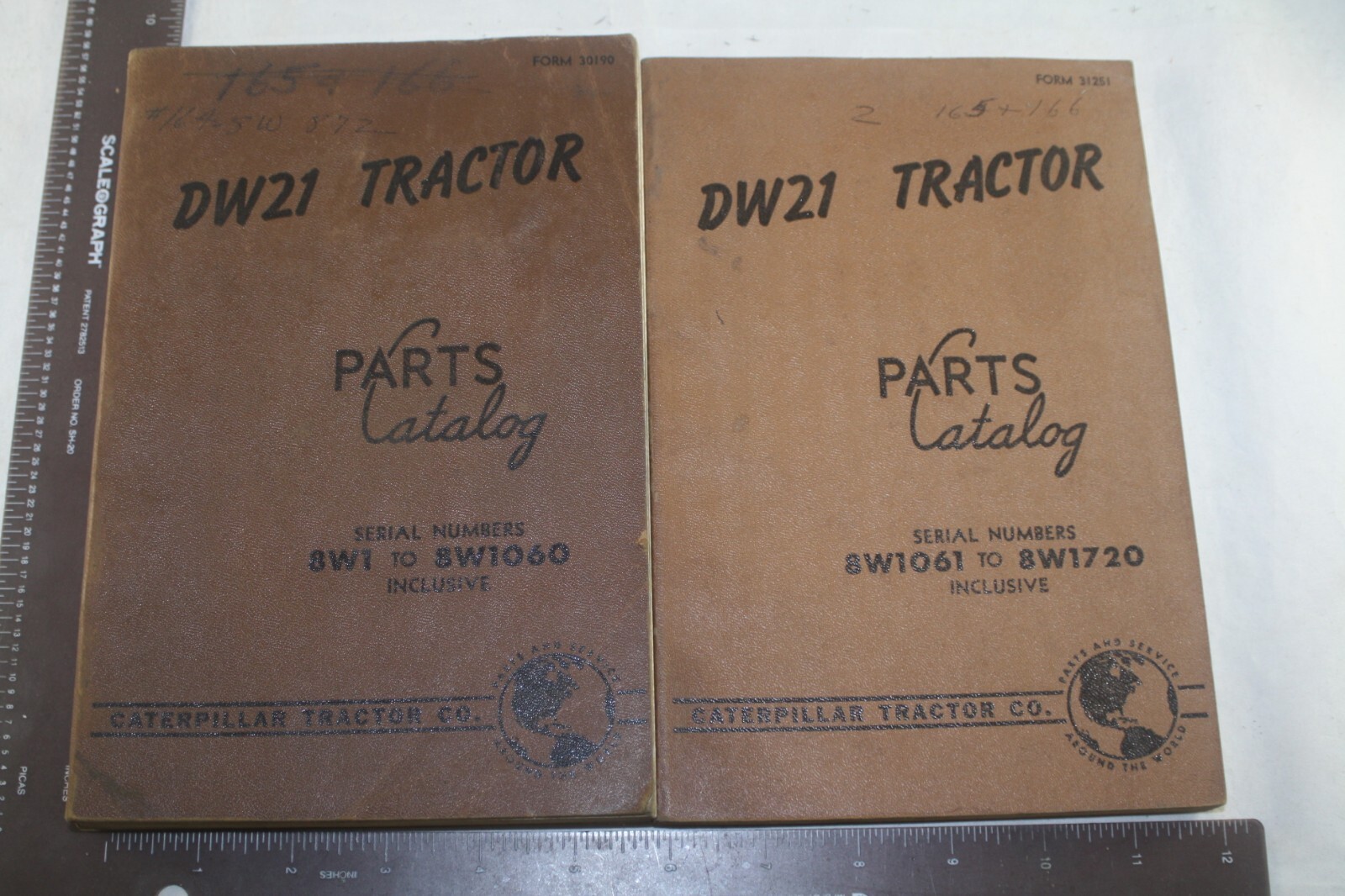 1956 Caterpillar DW21 TRACTORS 8W1061-8W1720 1955 8W1-8W1060 PARTS CATALOGS LOT