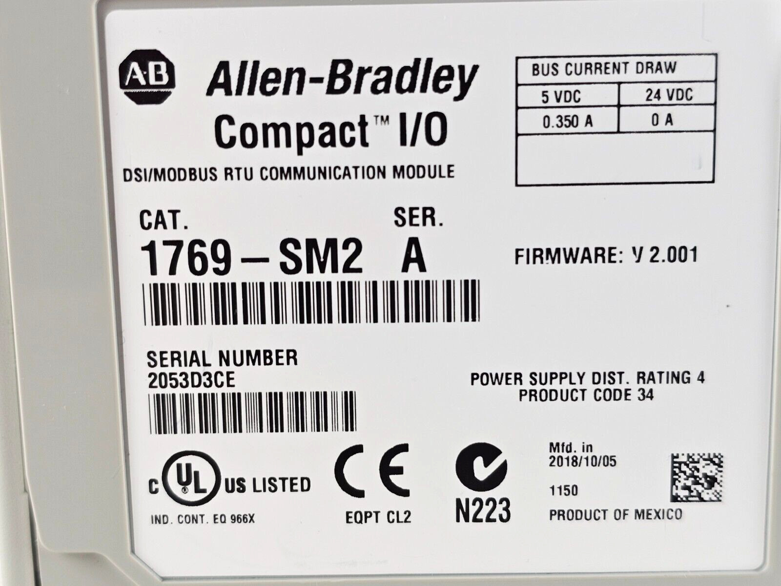 Allen Bradley 1769-L32E /A CompactLogix Processor W/ 1769-SM2 1769L32E 1769SM2