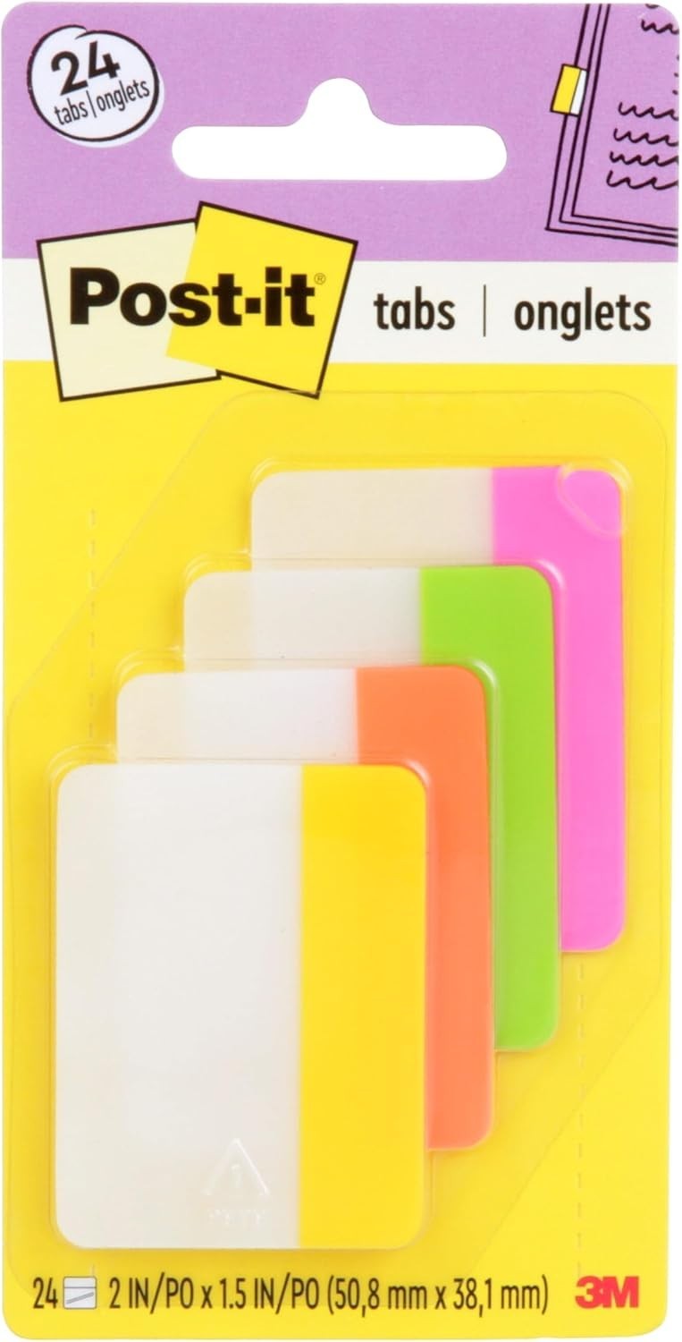 2 Inch x 1.5 Inch Repositionable Bookmark Tabs Assorted Bright Colors 24 Pack