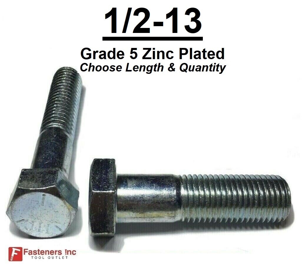 1/2-13 Hex Bolt Zinc Plated Grade 5 Cap Screw Coarse Thread (All Lengths & Qtys)