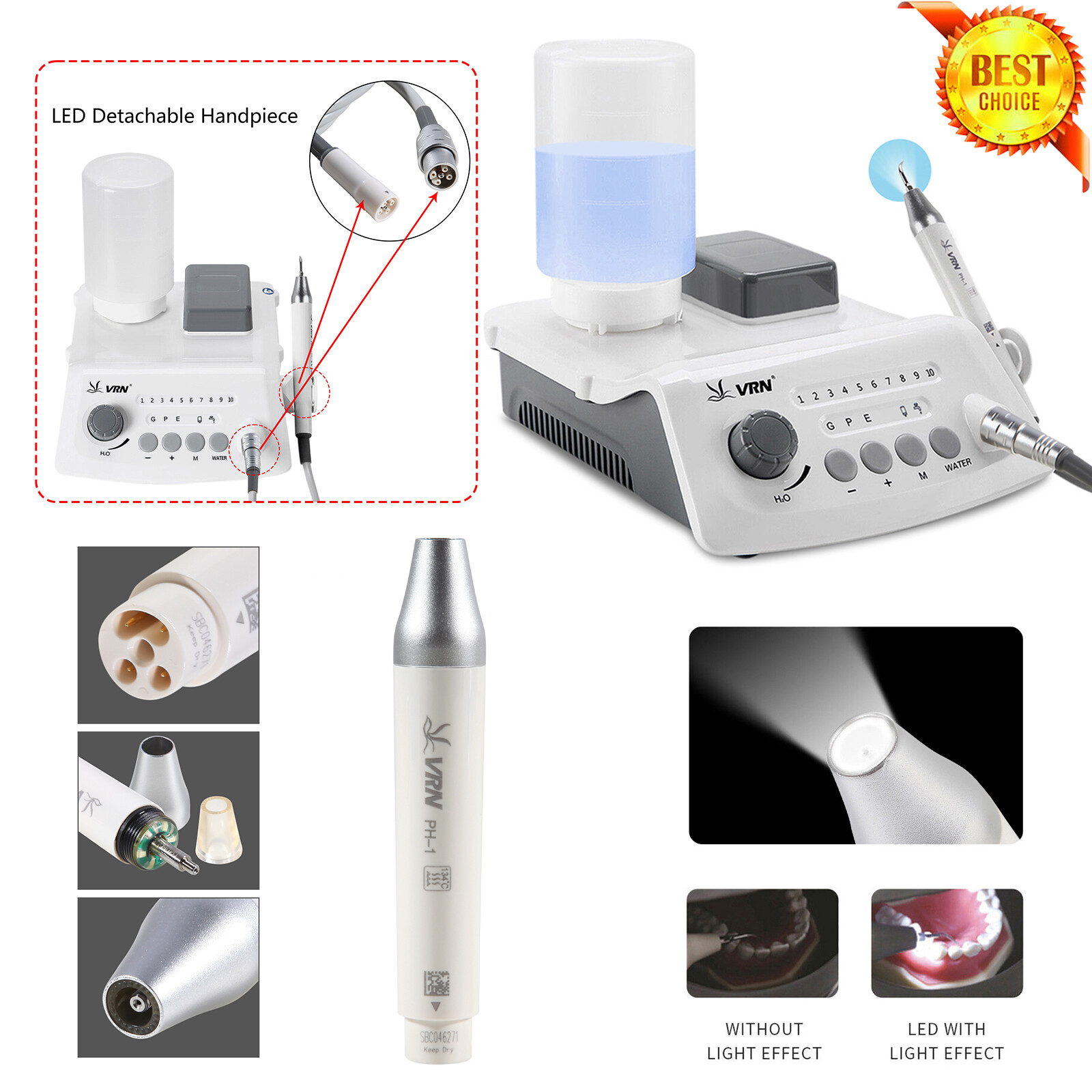 VRN LED Dental Ultrasonic Piezo Scaler Handpiece Bottle Tips Fit EMS Woodpecker