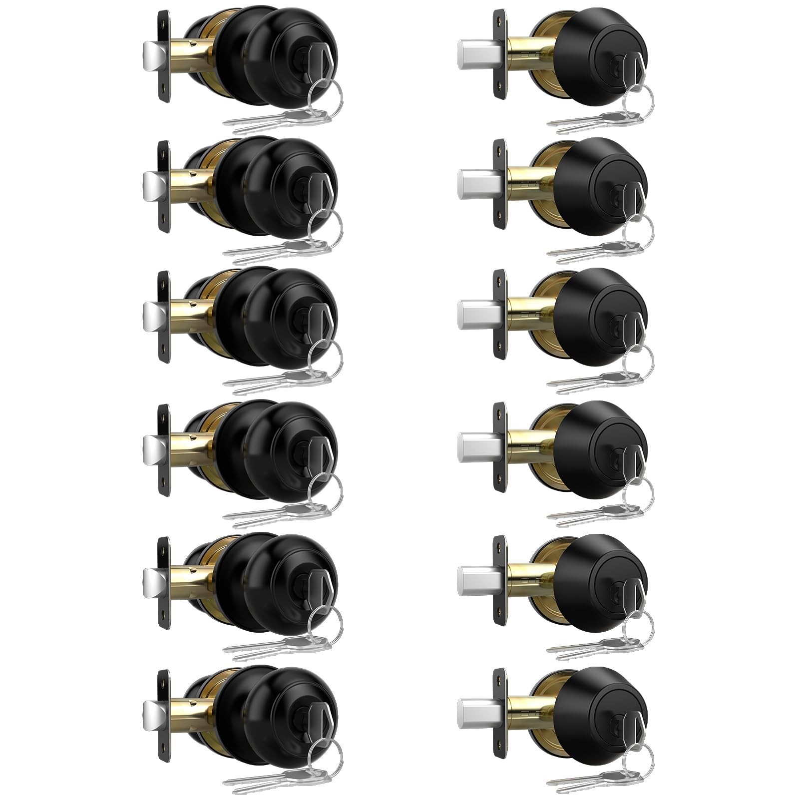 6 Pack Keyed Alike Exterior Door Knob with Lock, Single Cylinder Deadbolt Loc…