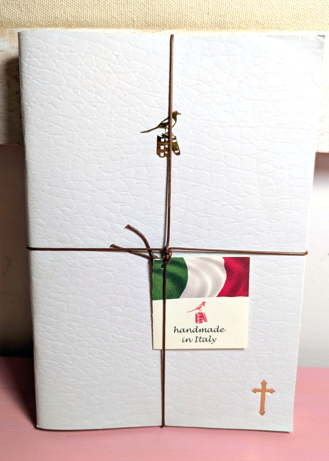 Bieffe Journal Notebook Made in Italy Set of 3 White Faux Leather Cross Logo