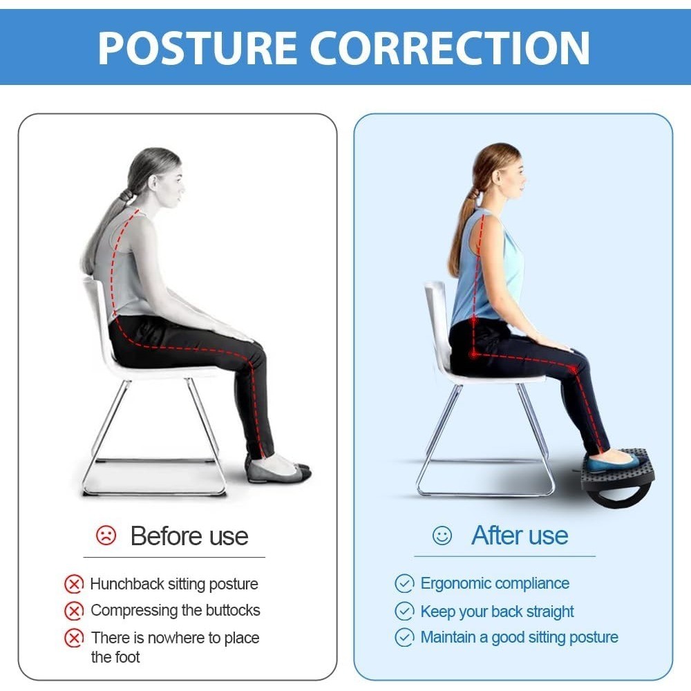Ergonomic Under Desk Foot Rest with Rocking Base, Massage Roller and Portable