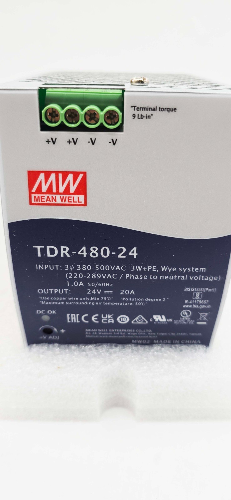 Mean Well TDR-480-24 Single Output Industrial Power Supply 480W 24V – DIN Rail