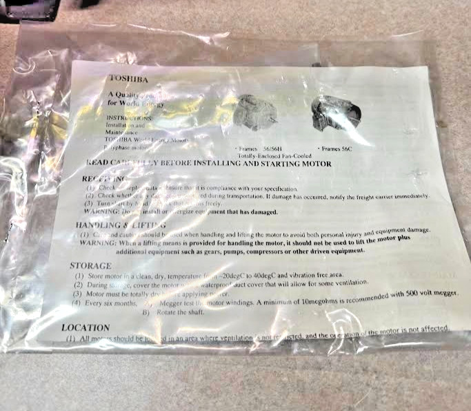 Toshiba B0024FLF2AOZ 2 HP 3-Phase Induction Motor 1740 RPM TEFC 56 Frame – NIB