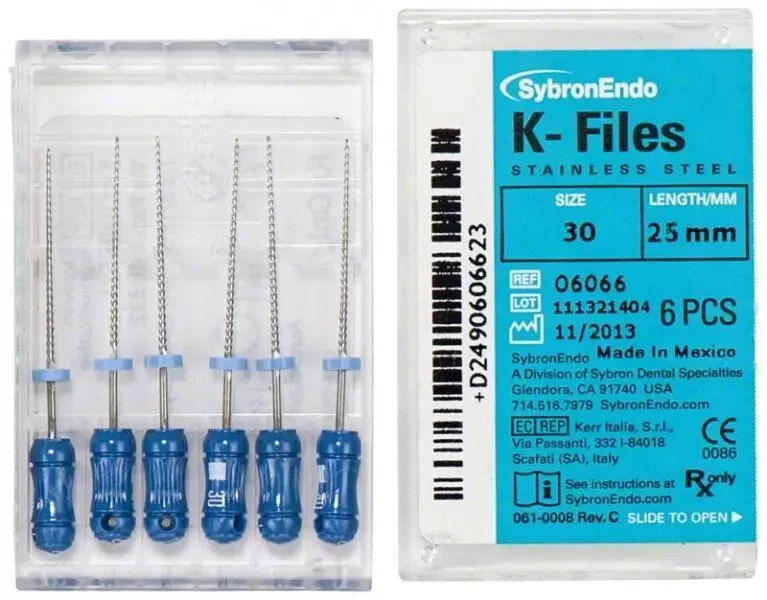 Kerr Sybron Endo Dental 25mm Stainless Steel K-files 6-file per box (all sizes)