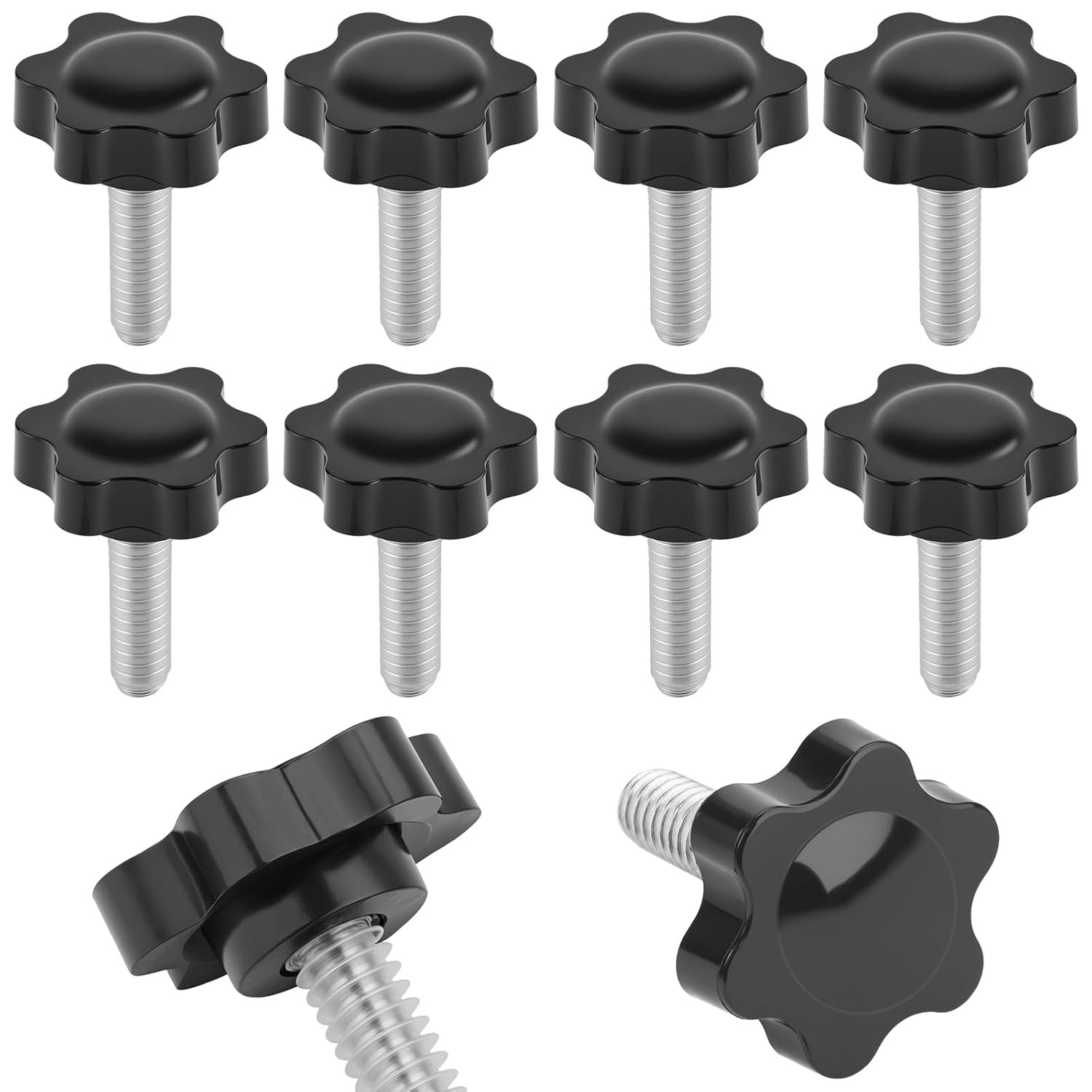 10PCS 1/4-20 Black Star Knobs, Threaded Knurled Thumb Nuts for Mechanical Instru
