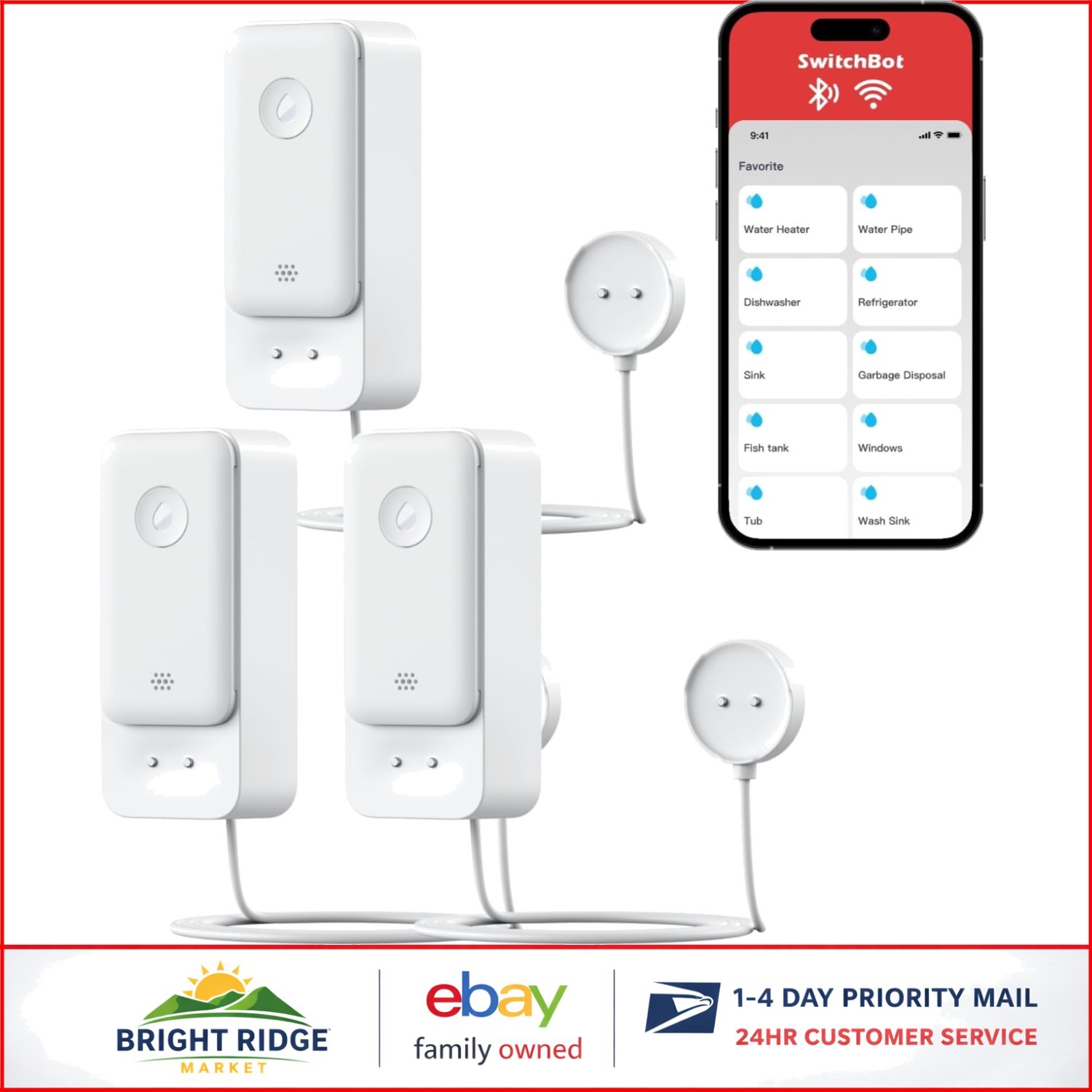 Battery Powered Water Leak Sensor with 1700ft Range and High Sensitivity