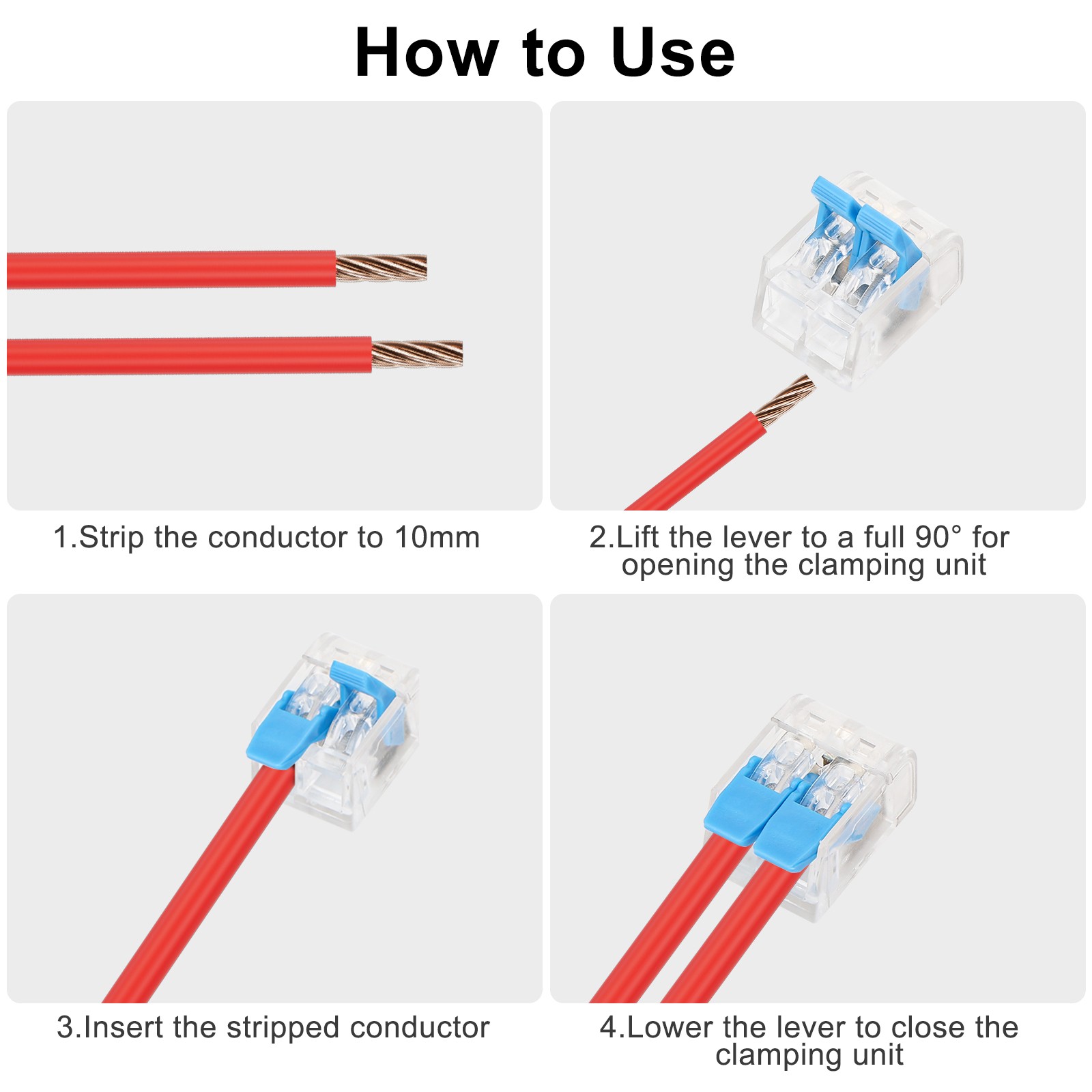 100 × 24–12 AWG Lever Wire Connector for Household Installation Wiring Terminals