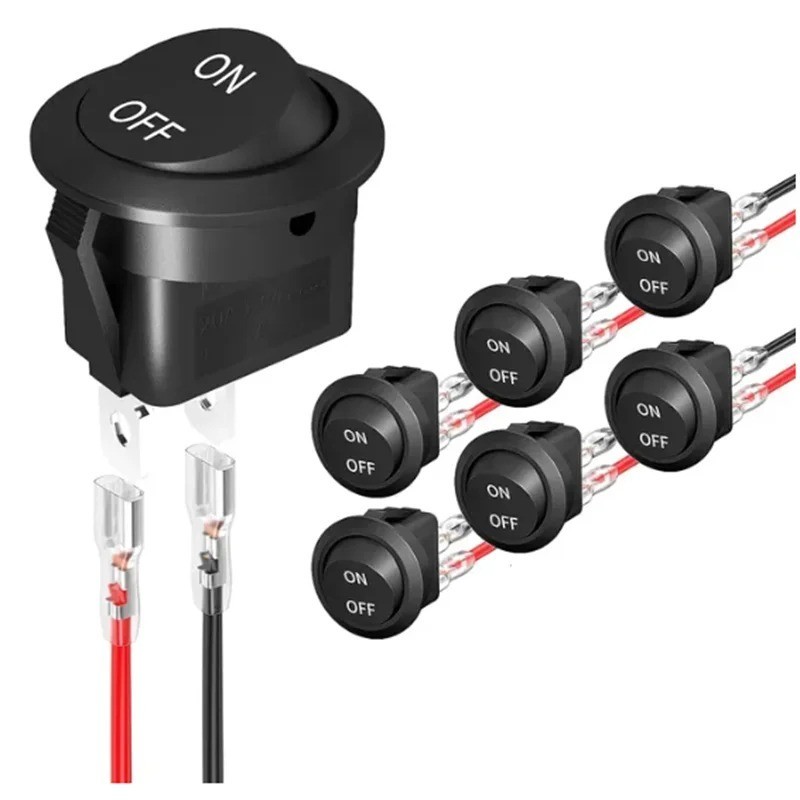 12V Round Rocker Switch SPST On/Off 2-Pin 6A/250V 10A/125V for Car Boat RV Black
