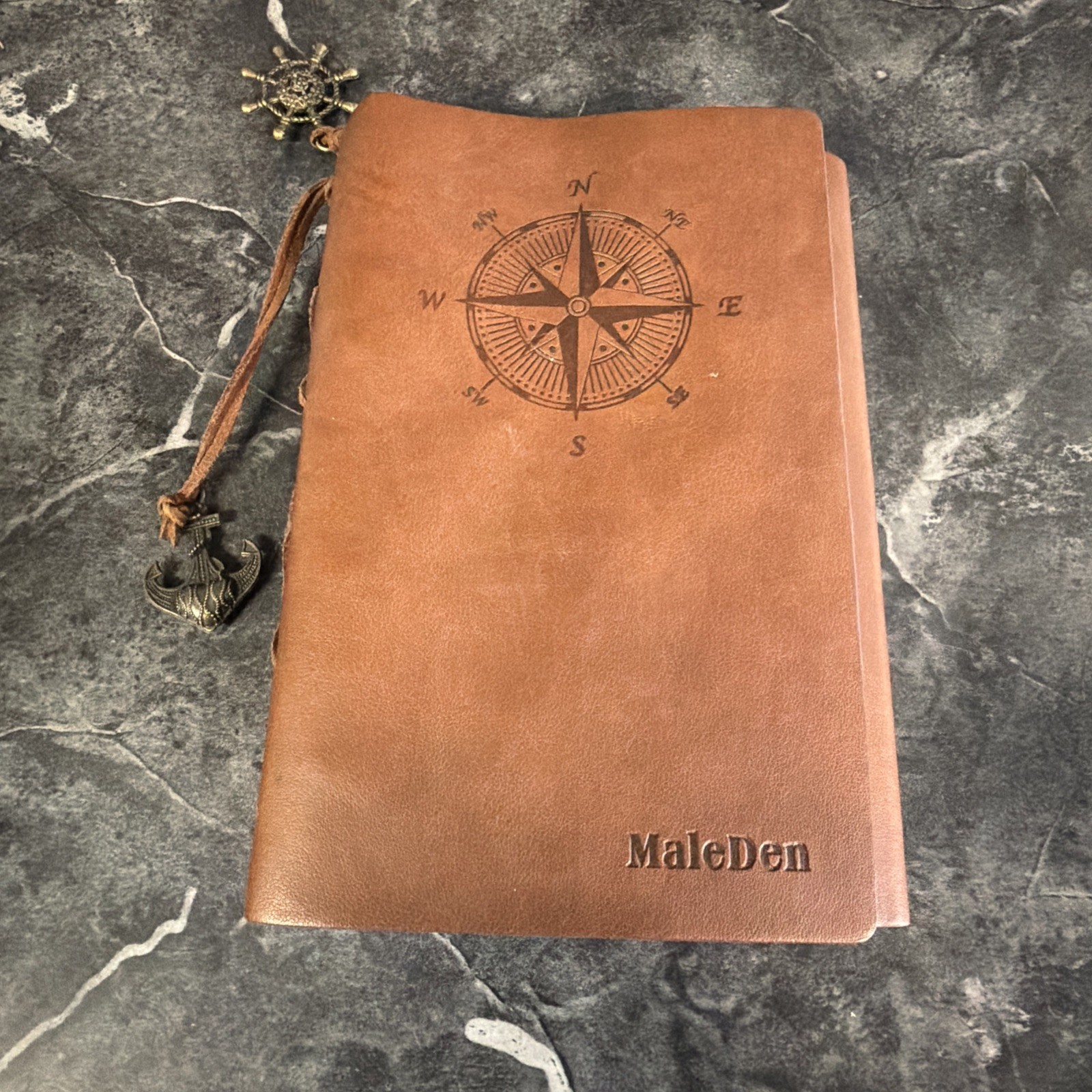 Maleden Nautical PU Leather Journal Refillable 6 ring Compact Binder Craft Paper