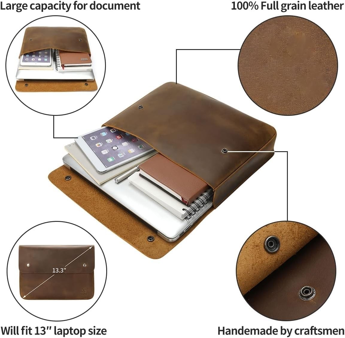 Leather File Folder Organizer Document Holder, File Case, A5 Binder, Envelope…