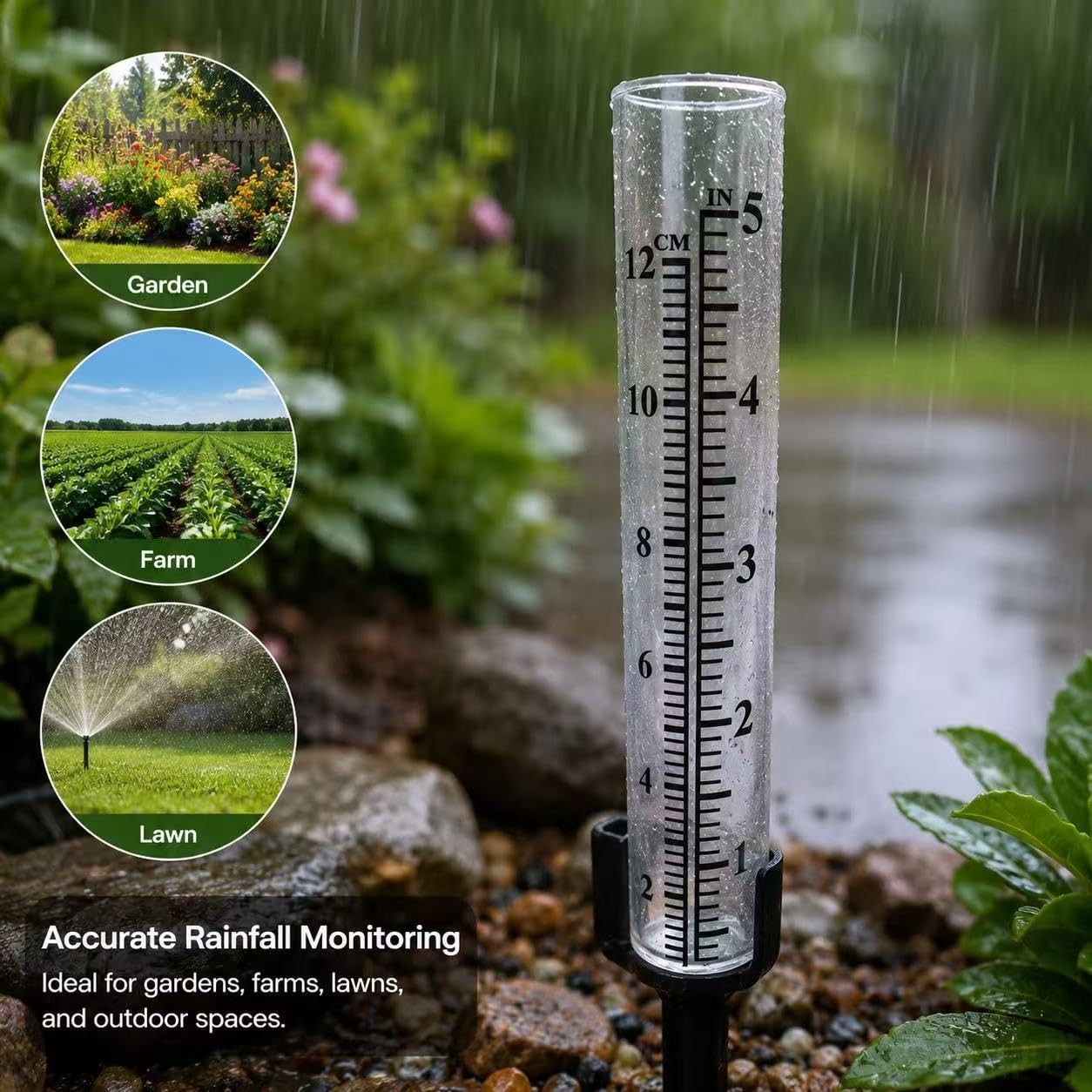 2pcs 5 Capacity Rain Gauge Glass Replacement Tube for Yard Garden Outdoor Hom…