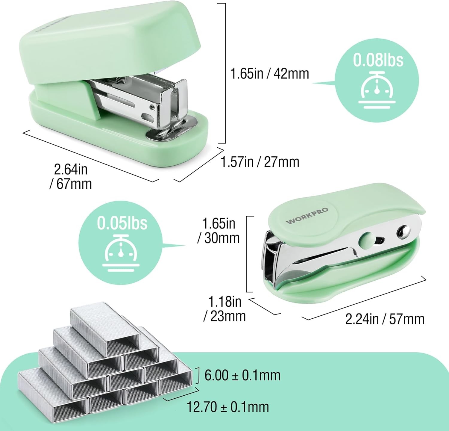 WORKPRO Small Stapler with Staples 2000 Standard Staples One Staple Remover New