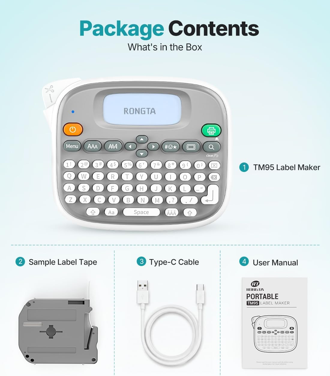 Portable Label Maker with QWERTY Keyboard and Waterproof Tape, White