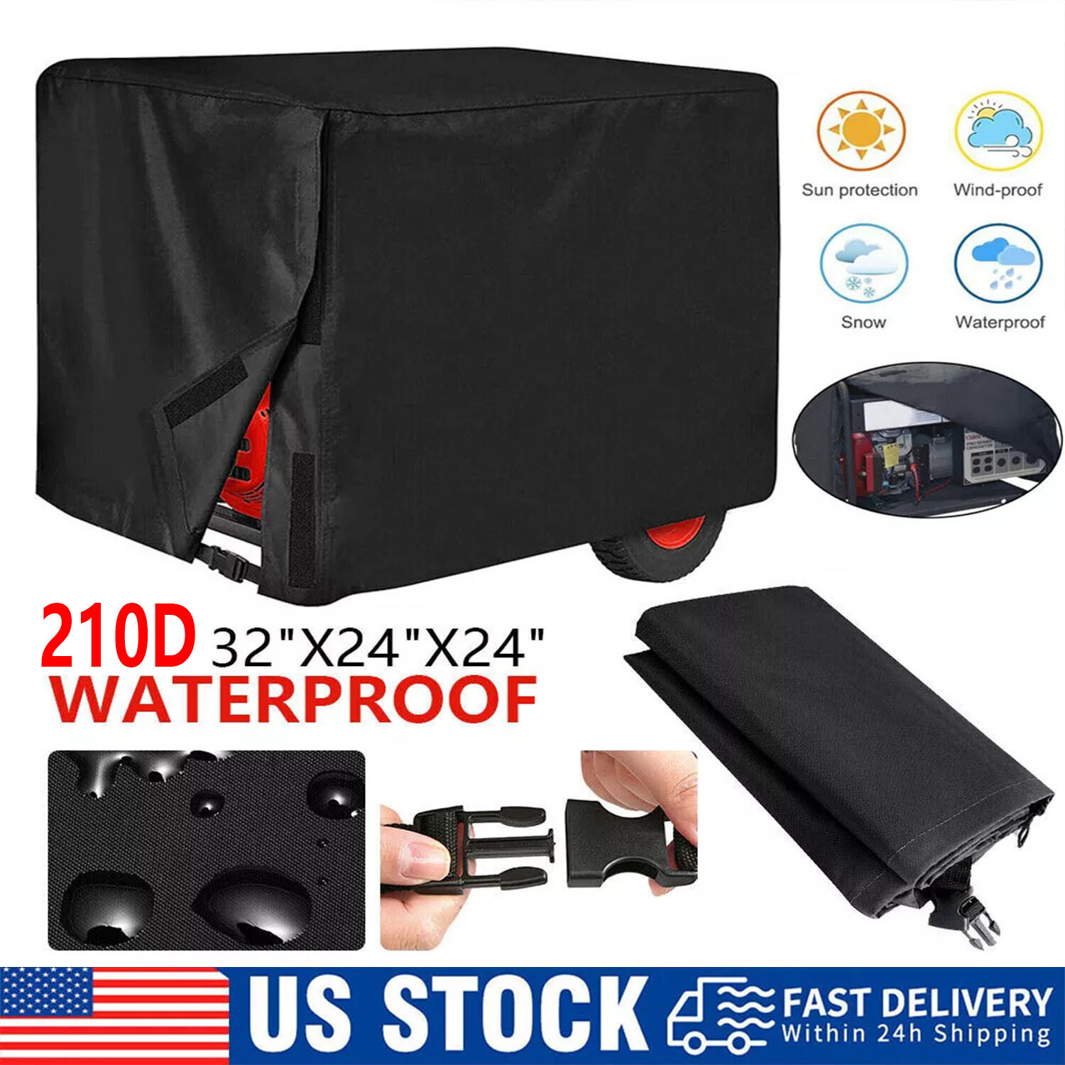 Heavy Duty Universal Generator Cover Waterproof Oxford 32x24x24″ for 5000-10000W