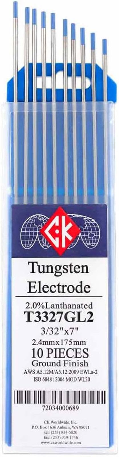 CK T3327GL2 2% Lanthanated Tungsten Electrode 3/32″ X 7″, 10 Pack