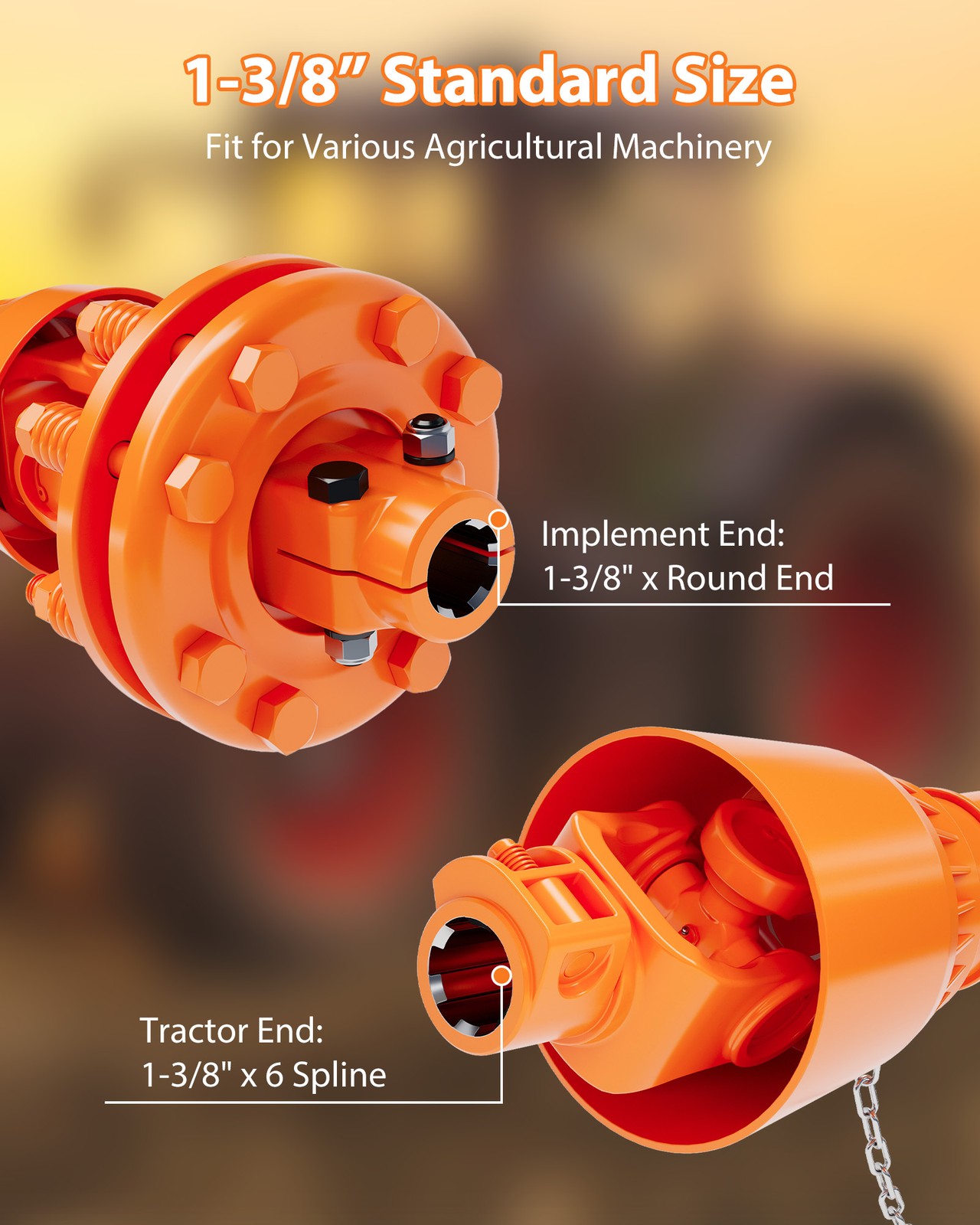 Garvee 43-57″ PTO Drive Shaft 1-3/8″ 6 Spline Series 4 w/ Slip Clutch Bush Hog