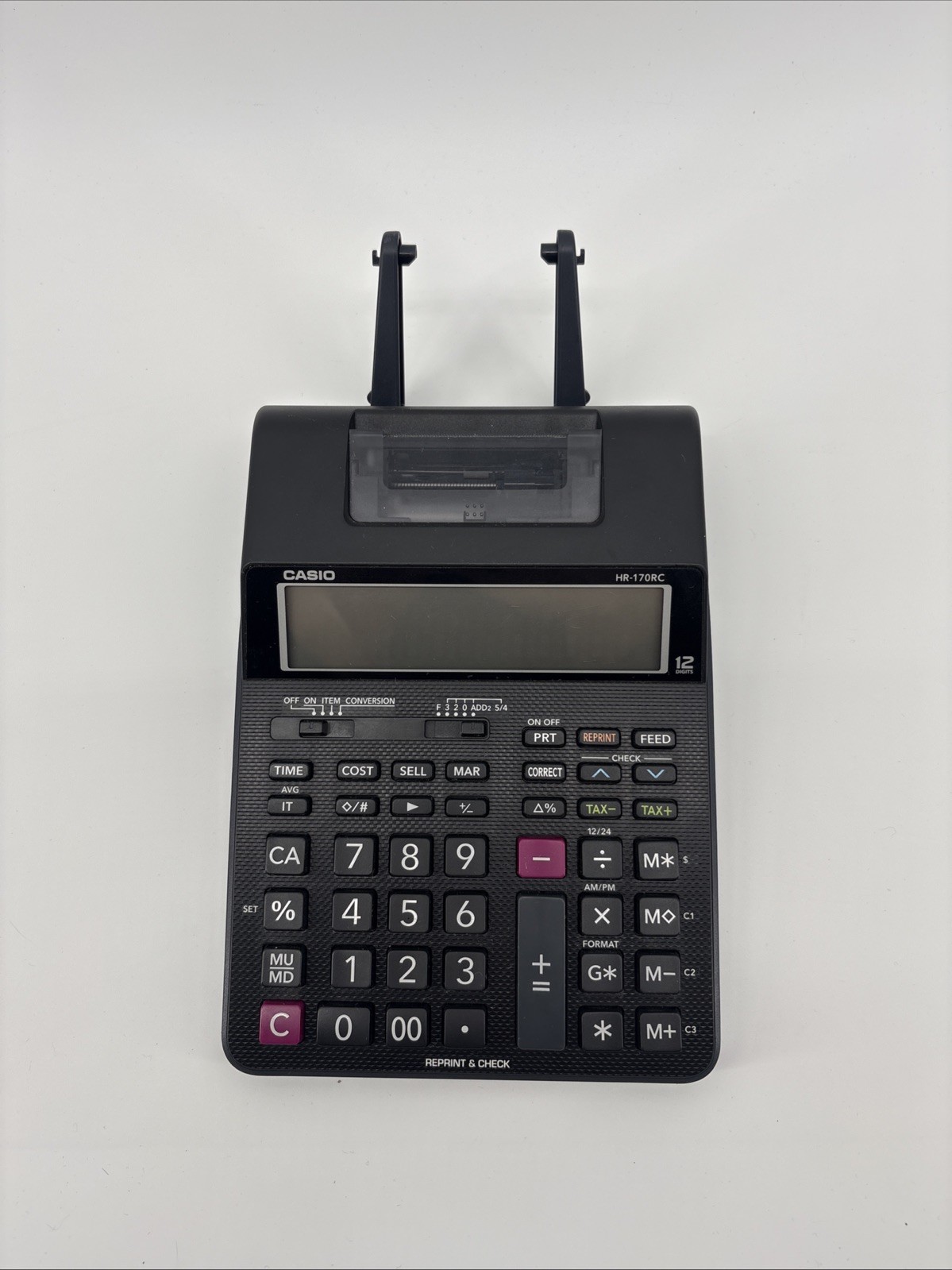 Black Casio HR-170RC Calculator Desktop Printing Adding Machine Battery Operated
