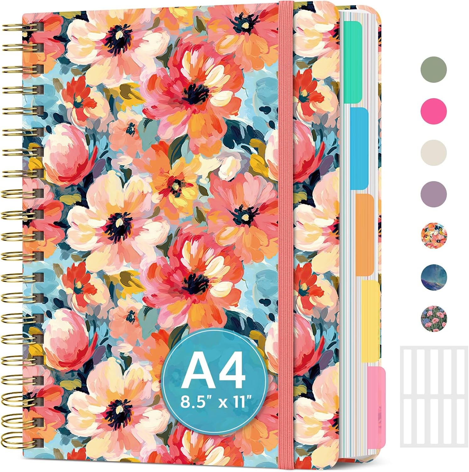 8.5″x11″ Spiral 5 Subject Notebook, Hardcover with Dividers Wildflower