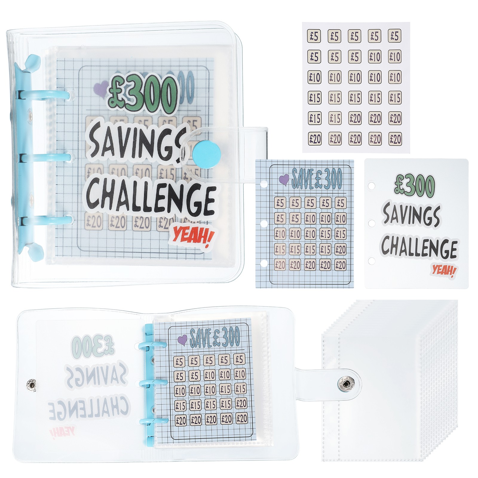 300 Pounds Savings Challenges Book, Money Saving Binder, Blue