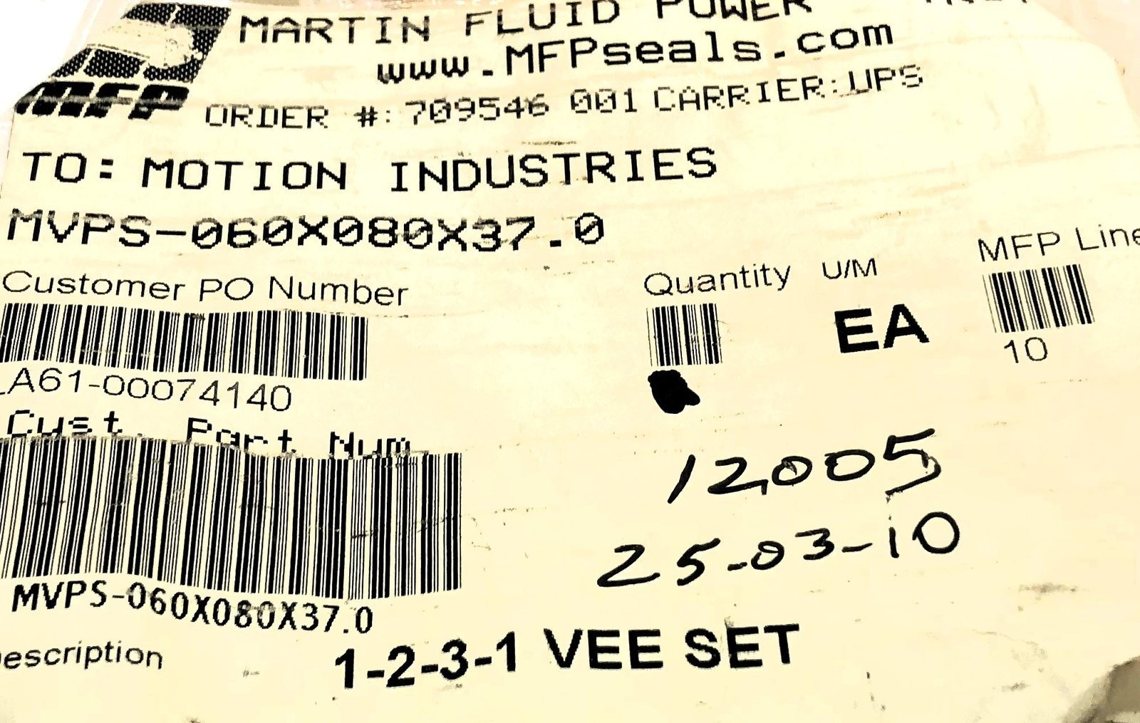 MFP 1-2-3-1 Vee Set MVPS-060X080X37.0 NOS