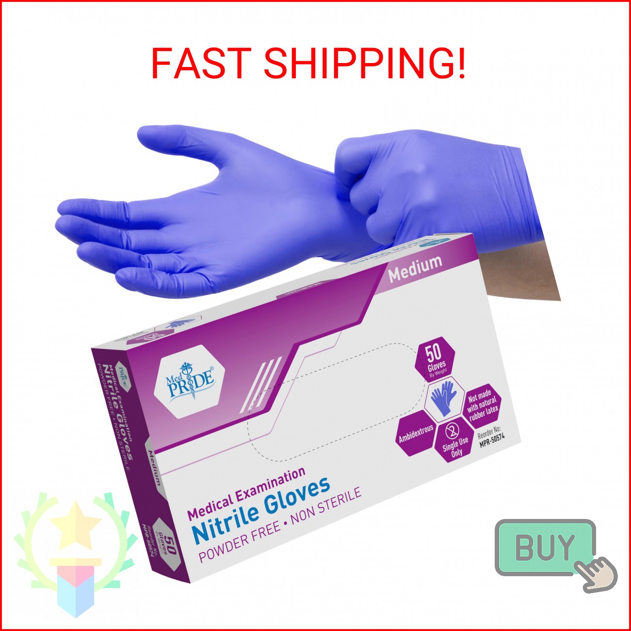 MED PRIDE Puncture-Resistant Nitrile Gloves for Women, Latex & Powder-Free, Text