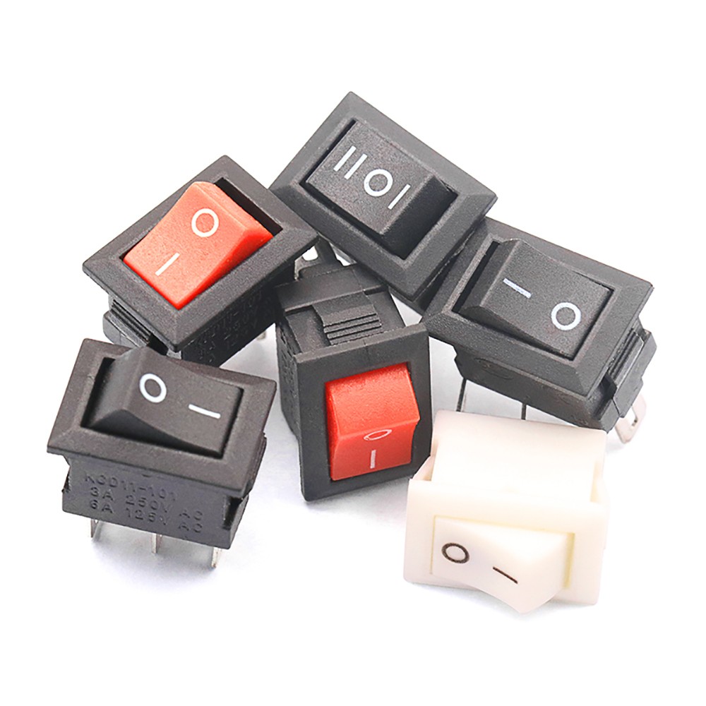 2/3 Pin ON-OFF Small Rectangular Rocker Switch SPST Black White Red 10mm × 15mm