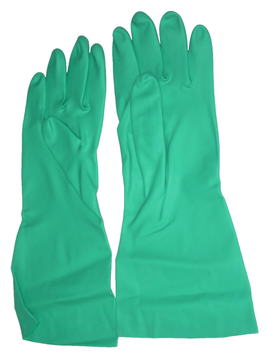 Condor Green Flock Lined Nitrle Gloves 13″ L Textured Palm Medium Dozen 6JF97