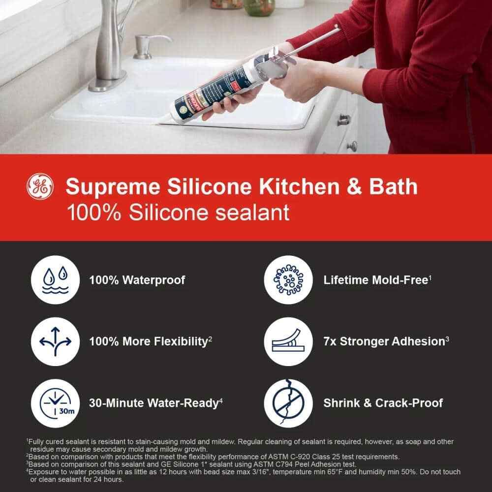 Supreme Silicone Caulk 10.1 Oz Kitchen and Bath Sealant White