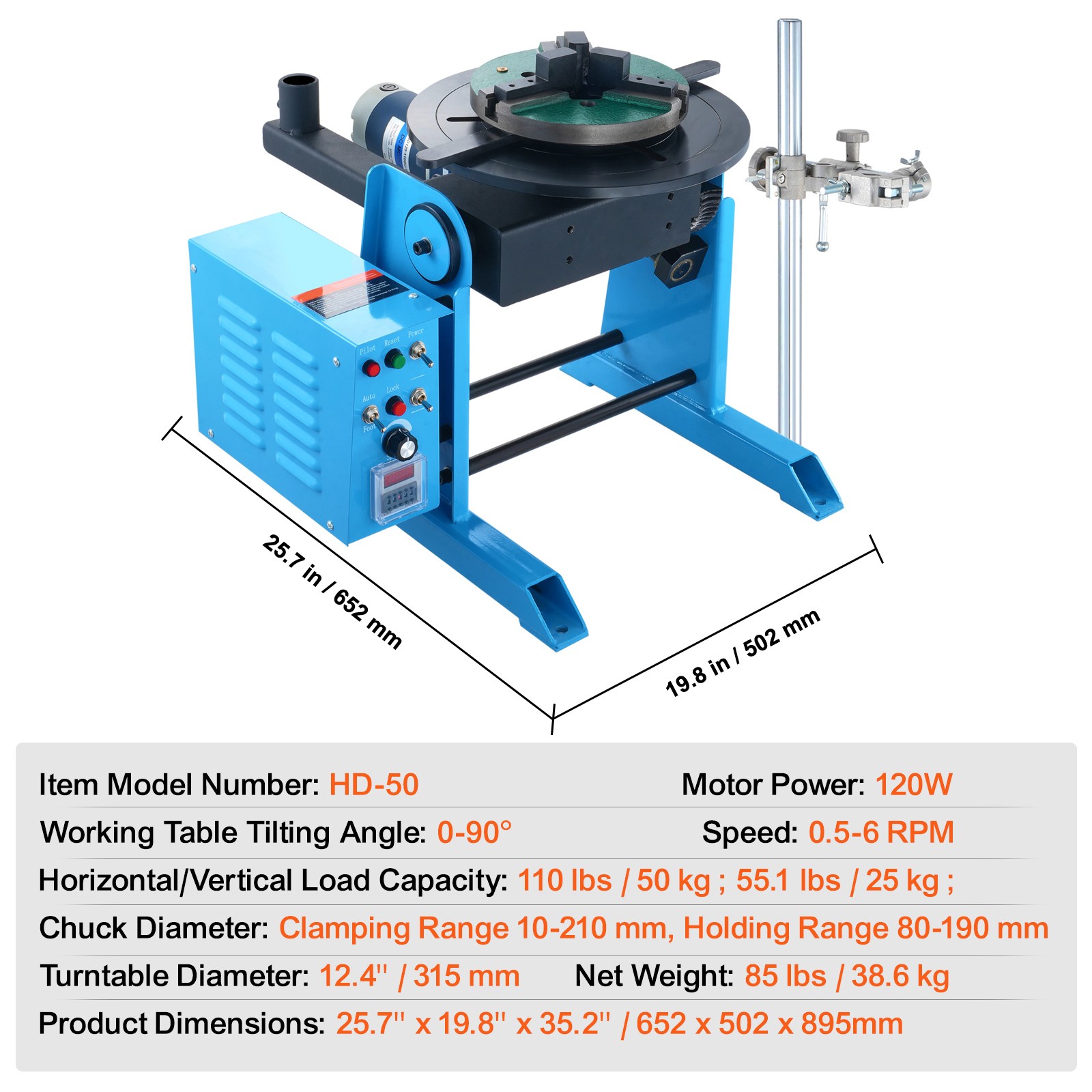 VEVOR 50KG Rotary Welding Positioner 0-90° Positioning Turntable Table 0.5-6RPM