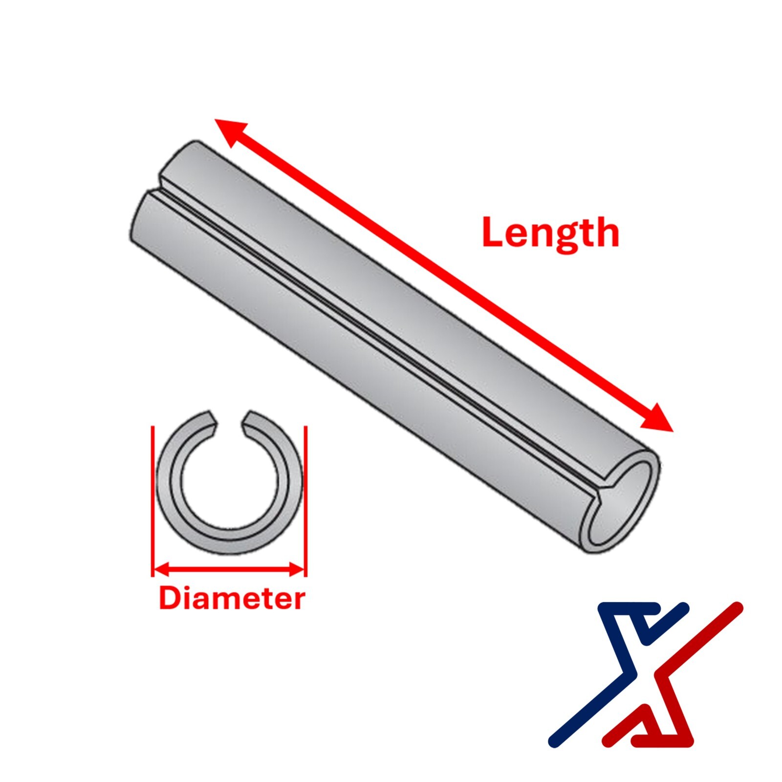 1/8″ Diameter x 1-1/8″ Long Roll Pin / Spring Pin / Tension Pin by X1 Tools