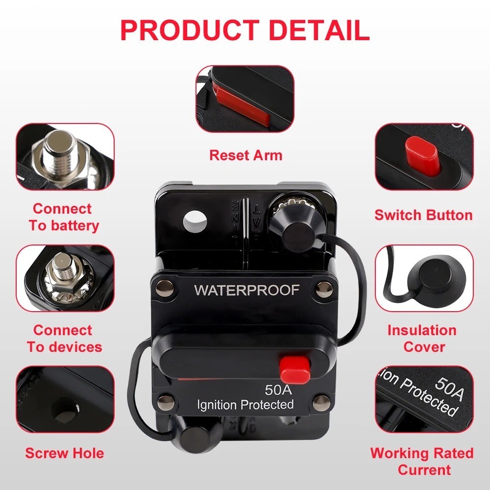 Waterproof Car Circuit Breaker Fuse Reset 30-300 Amp 12V-48V DC Car Boat Auto US