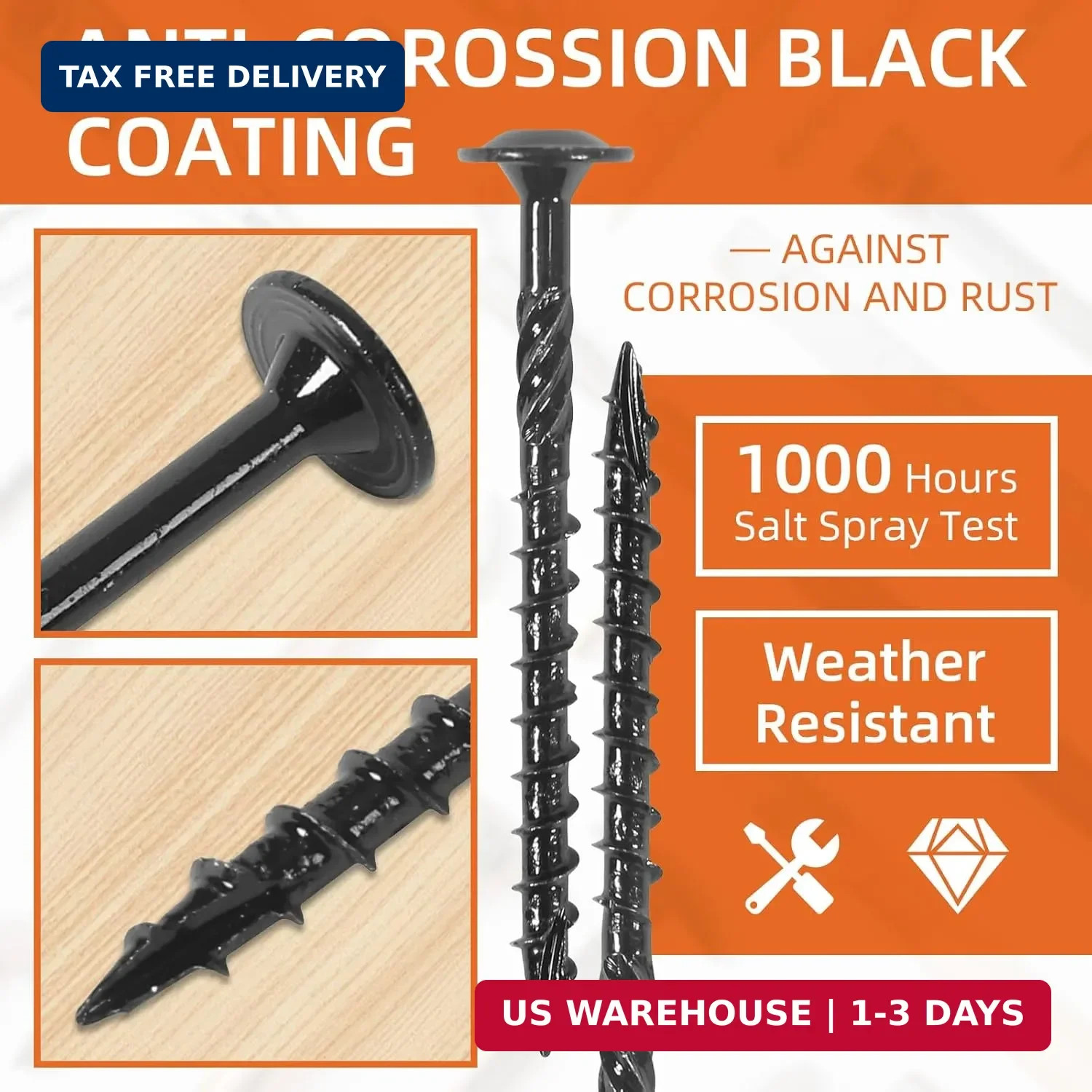 #14 x 3 Wood Structural Screws, Wood Screws, 200Pcs Lag Screws 3 Inch, Rust Resi