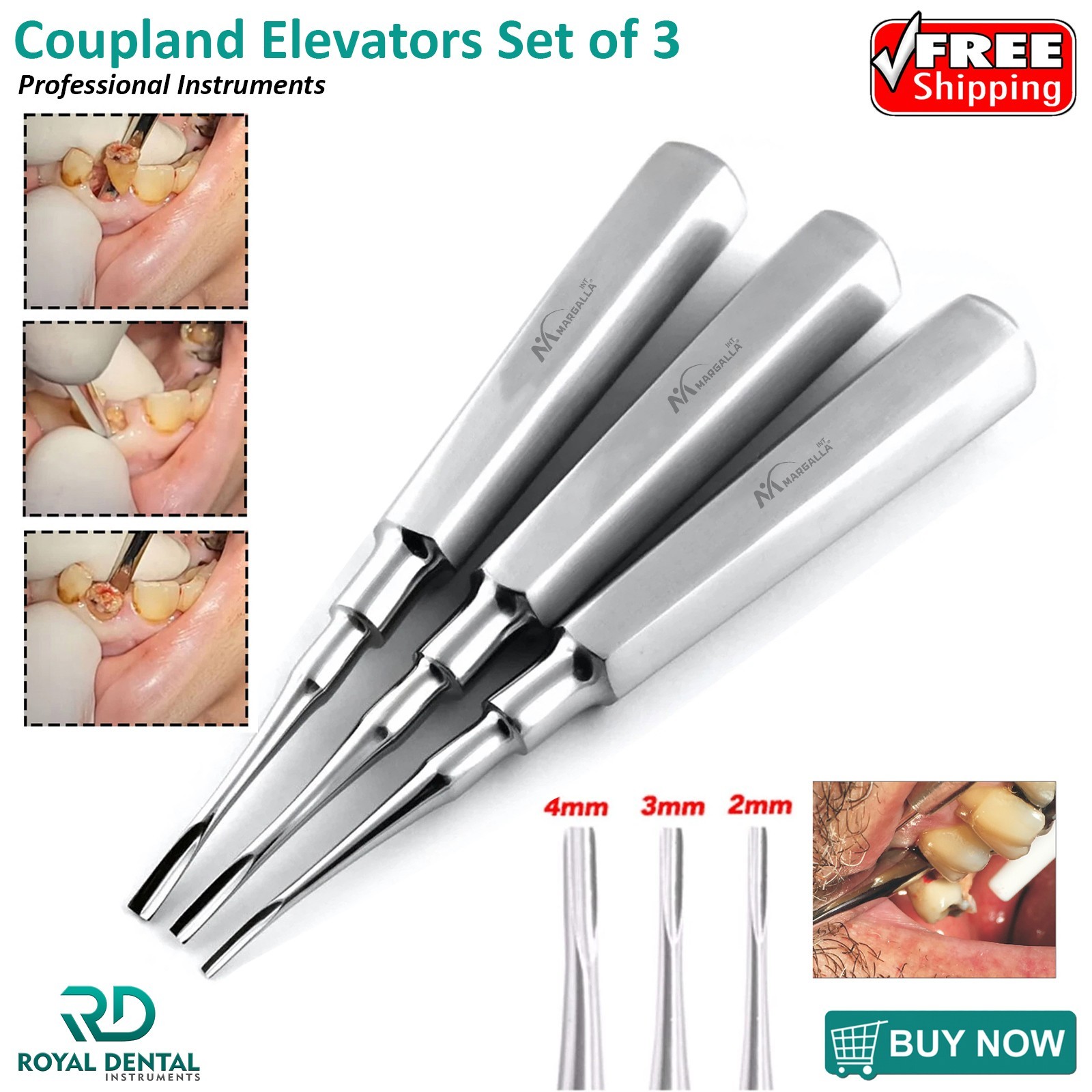 Coupland Elevators Dental Extraction Set Of 3 Surgical Root Extracting Loosen CE
