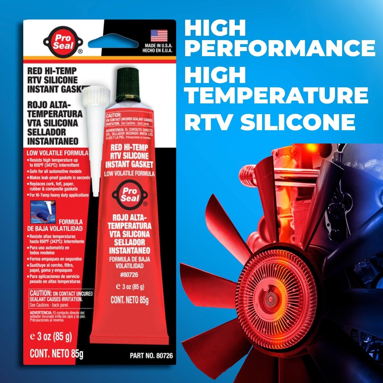 High-Temperature RTV Silicone Sealant, 3 oz, Waterproof & Sensor-Safe Red