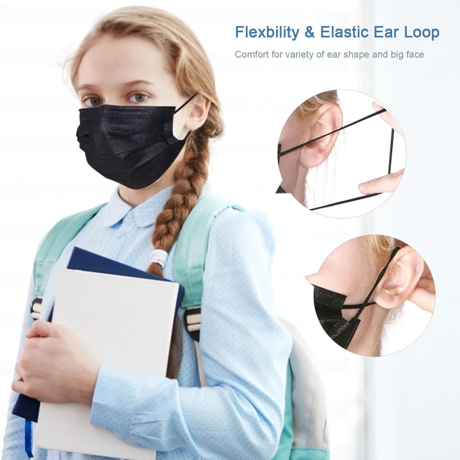 100Pcs 3 Ply Black Disposable Face Masks Filter Protection Face Masks