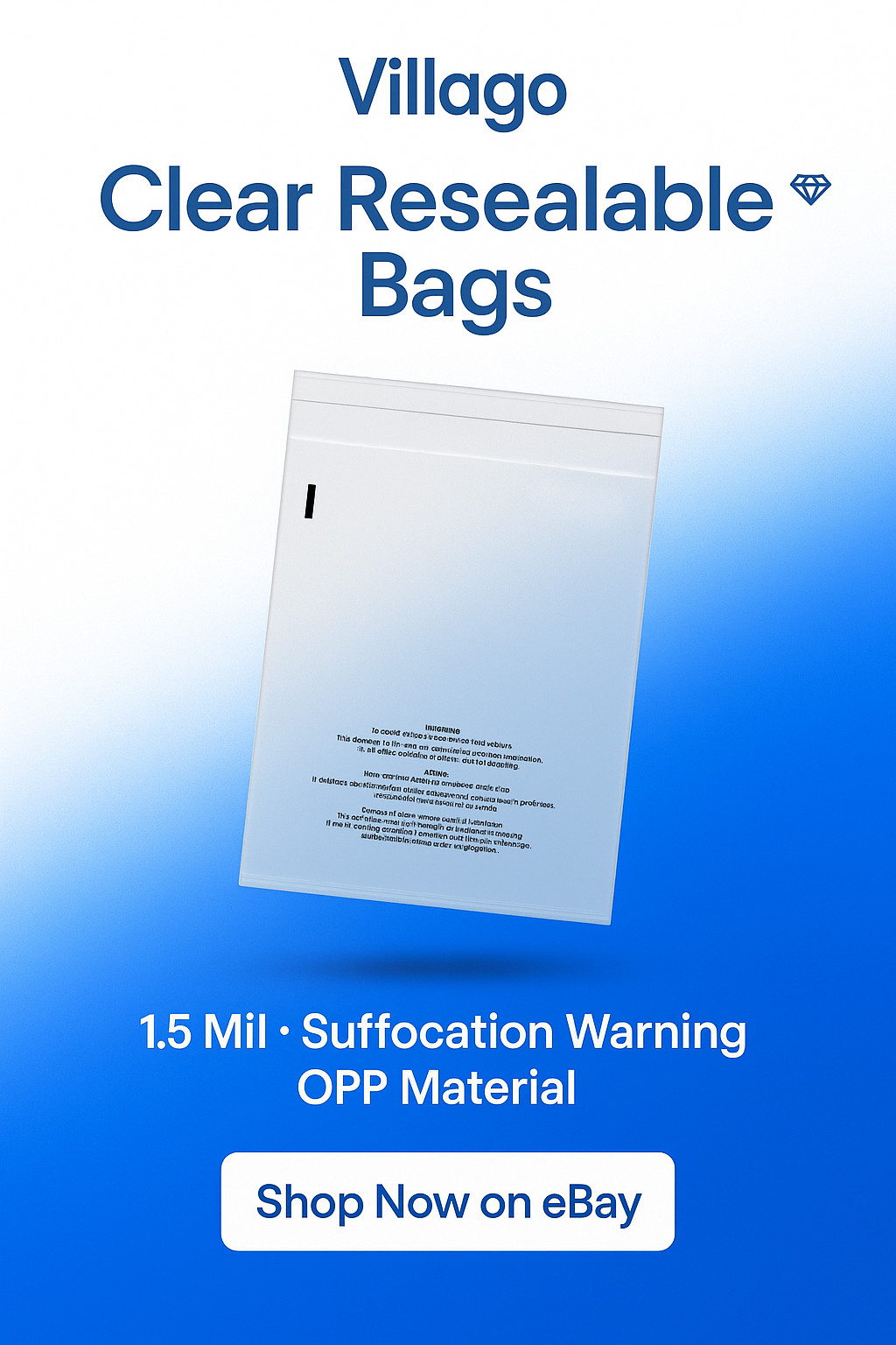 Clear Bags Resealable Suffocation Warning Poly OPP Cello Merchandise Bag 1.5 Mil