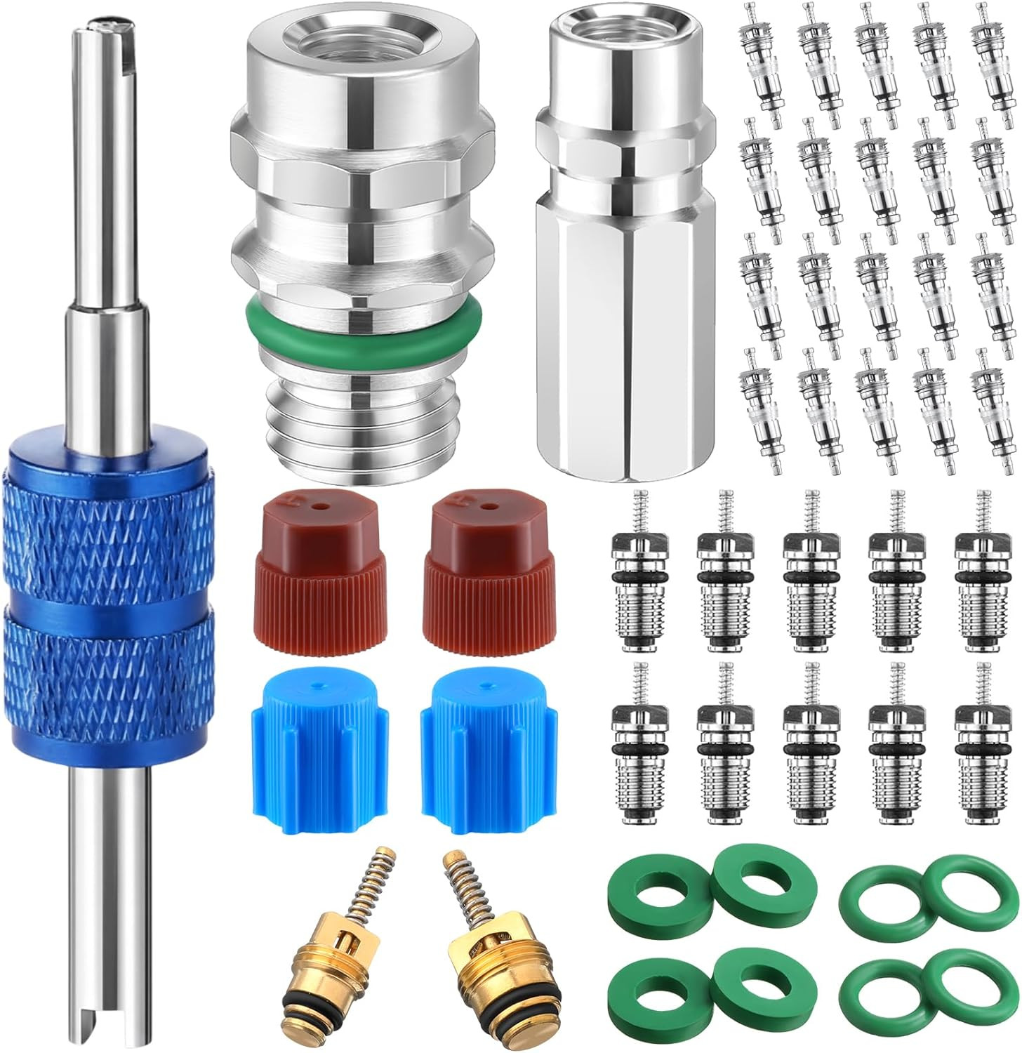 Zonon 47 Pcs Air Conditioning Valve Core Kit R12 R22 to R134A Ac Retrofit Fittin