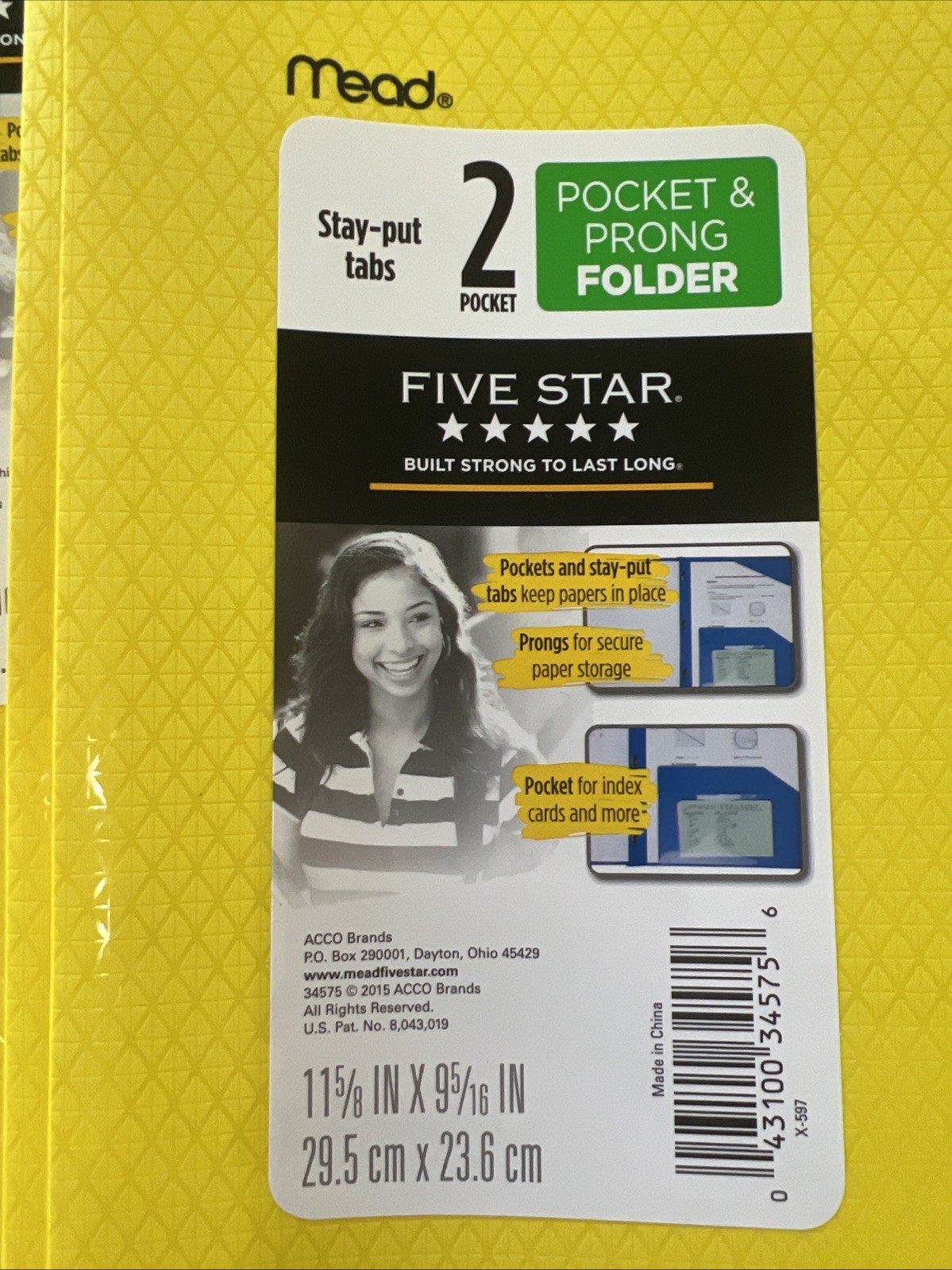 Mead Plastic Five Star Stay-Put 2-Pocket & 3-Prong Folder, Yellow (34609) (2)