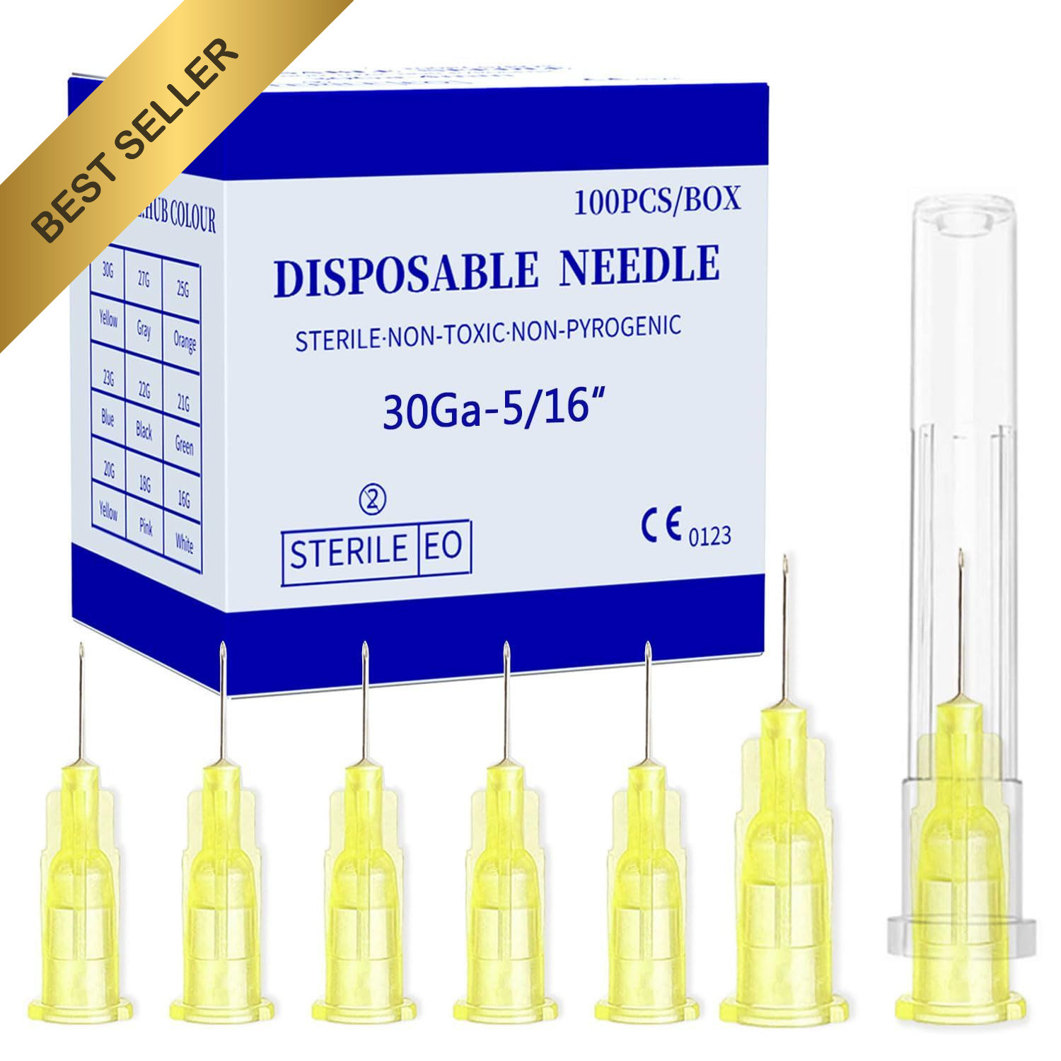 Disposable Luer Lock Needles 30Ga 5/16in 8mm Sterile 100 Pack Replacement