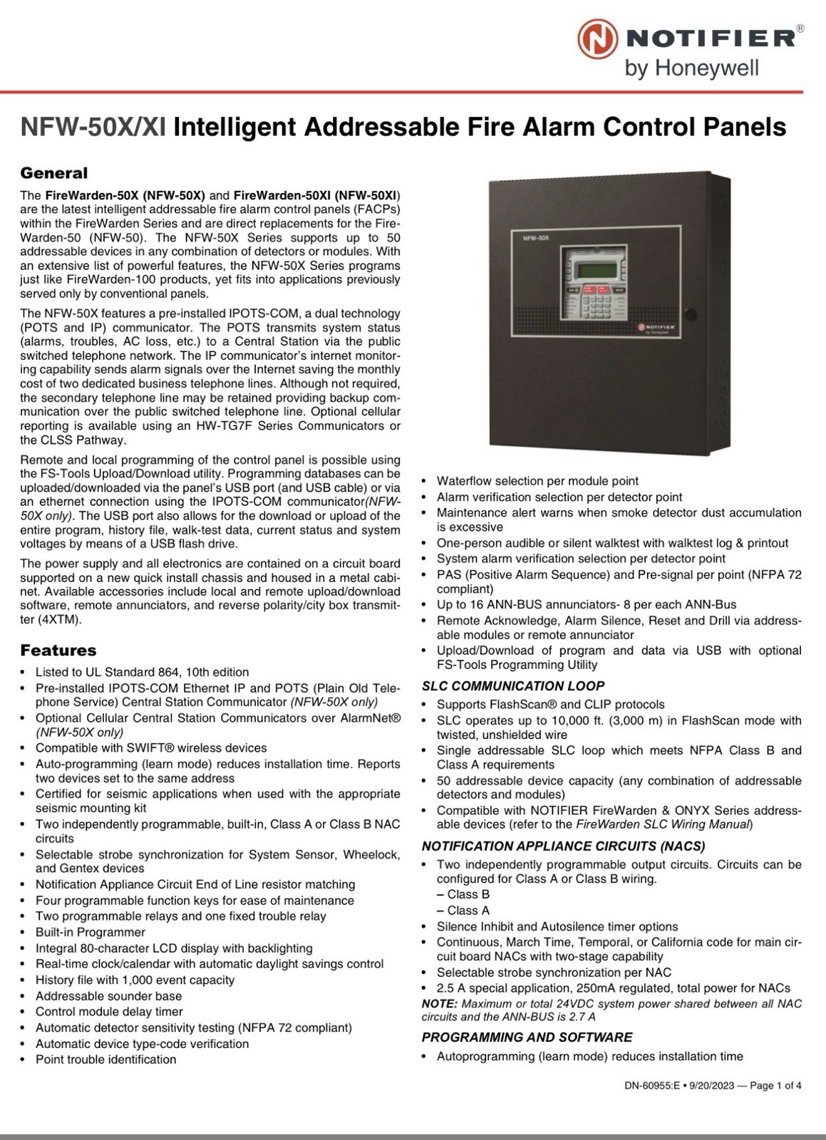 NOTIFIER HONEYWELL NFW-50X Intelligent Addressable Fire Alarm Control Panel NEW