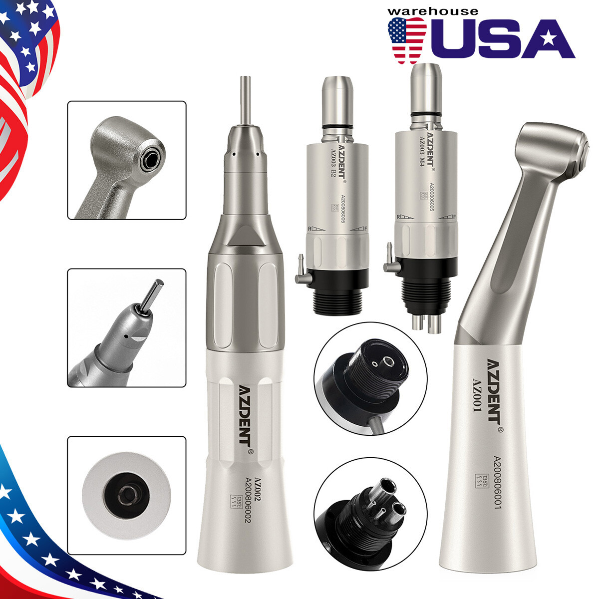 NSK Style Dental Low Speed Handpiece Kit Contra Angle Straight Air Motor 2/4Hole