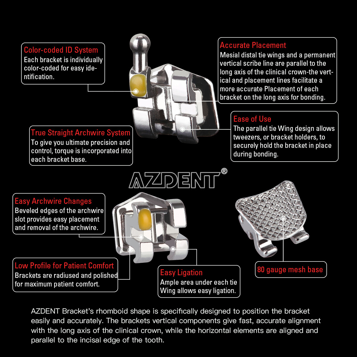 10sets AZDENT Dental Ortho Metal Brackets Mini/Standard, Roth/MBT, Slot.022 .018