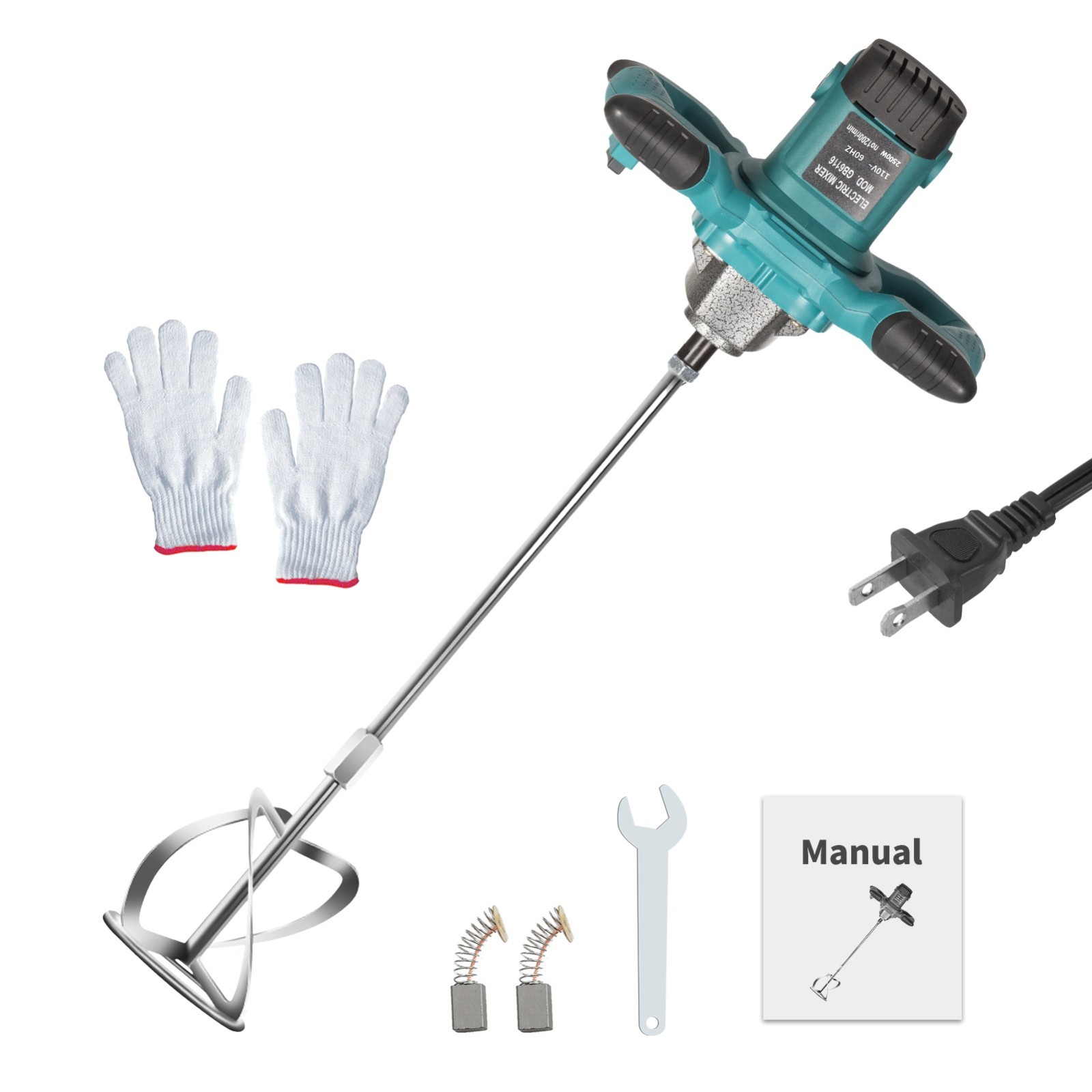 2500W Electric Cement Mixer Handheld 6 Speed Paint Concrete Mixing Machine US