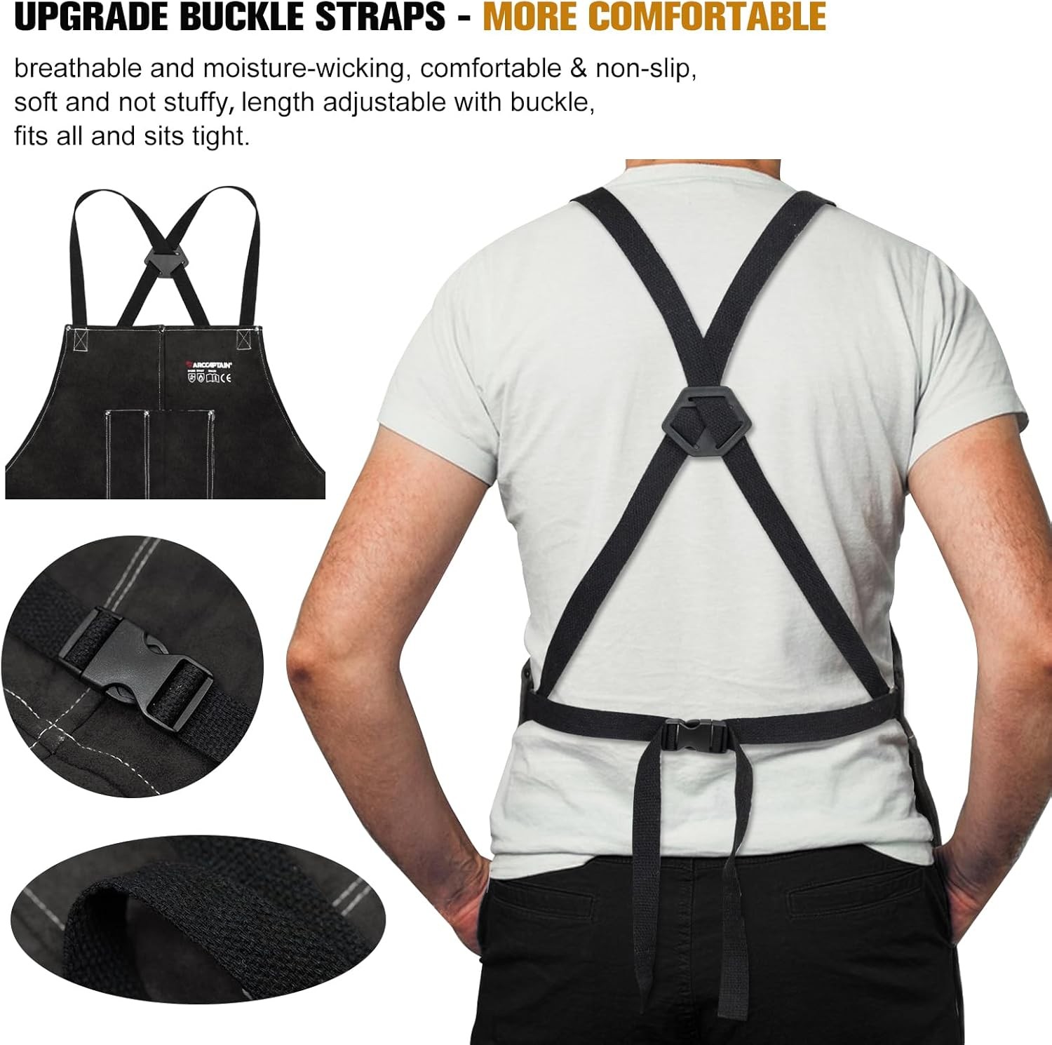 2PCS ARCCAPTAIN Leather Welding Work Apron Heat Flame Resistant Cowhide 6Pockets
